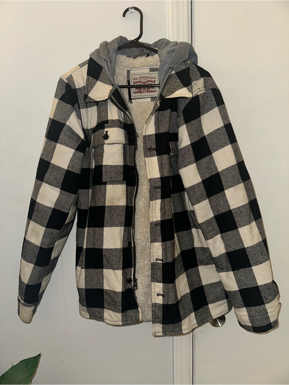 Levi's Black & White Plaid Sherpa-Lined Hooded Field Jacket